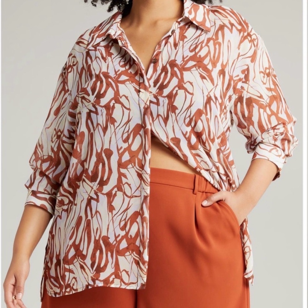 LIKE NEW - Sheer Printed Button Up Cover Up - M